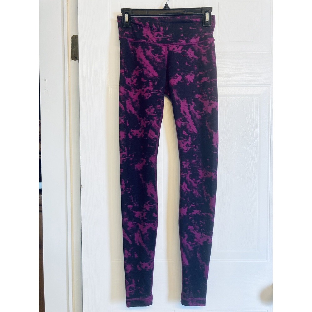 Lululemon Wunder Under Leggings Women 4 Plum Purple Black Tie Dye Mid Rise Luon